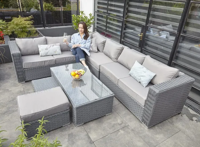 PAPAVER 8 SEATER RATTAN FURNITURE GARDEN SOFA SET IN GREY