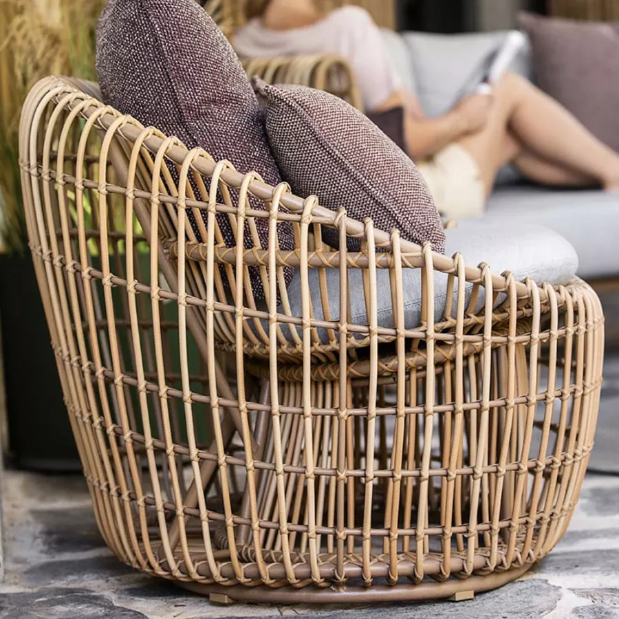 AUSTEN RATTAN OUTDOOR BARREL CHAIR WITH CUSHION WOOD COLOR NEST SHAPE