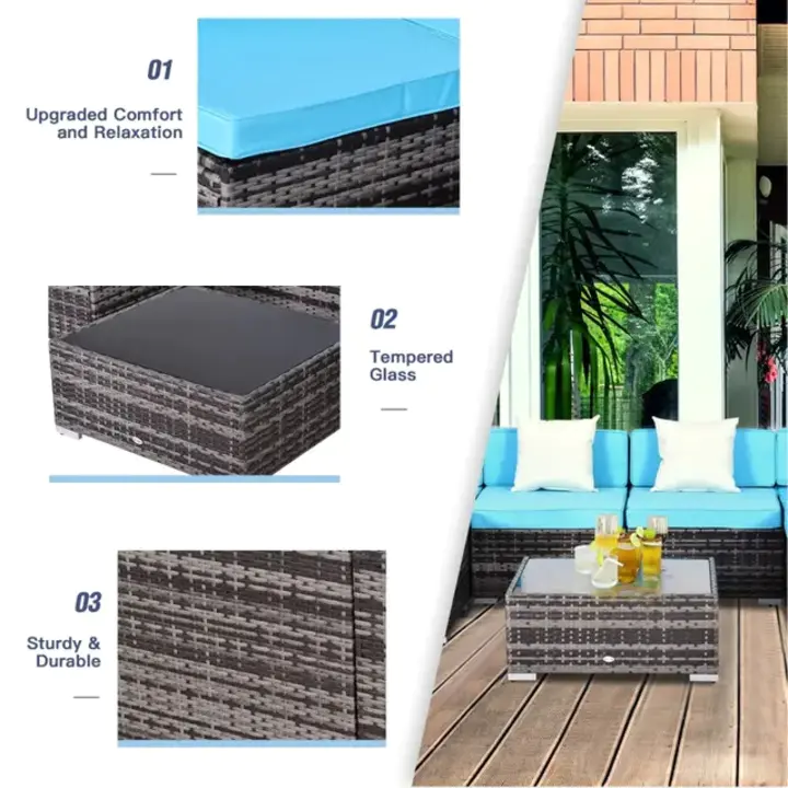 【Furniture】7 Piece Rattan Sofa Set Outdoor Furniture Patio Set