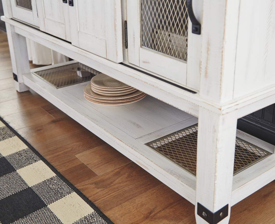 【Furniture】Valebeck Farmhouse Dining-Room Server or Buffet, White & Brown