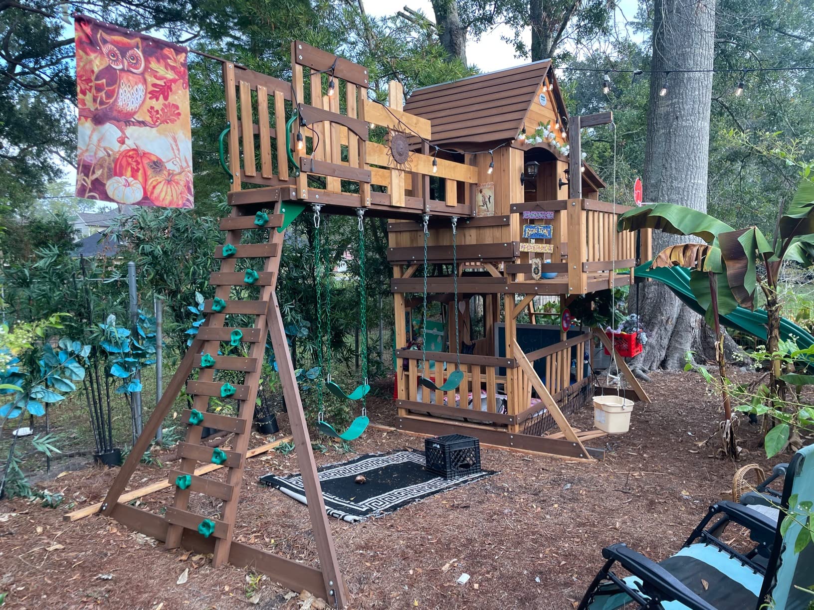 Woodridge Elite All Cedar Wood Swing Set, Upper and Lower Deck, Sandbox, Vented Tunnel
