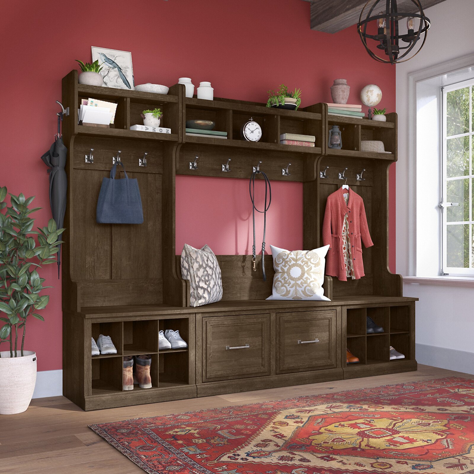 【Furniture】Woodland 88.23'' Wide Hall Tree with Bench and Shoe Storage