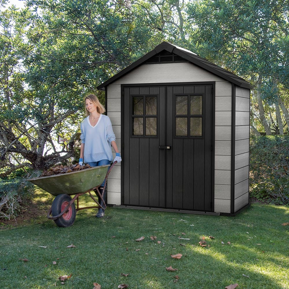 Keter Oakland Outdoor Plastic Garden Storage Shed, 7.5 x 4 feet - Grey