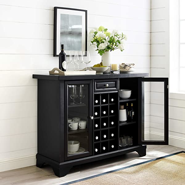Crosley Furniture Lafayette Sliding Top Bar Cabinet, Black Black LaFayette