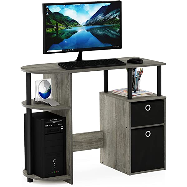 FURINNO Jaya Computer Study Desk with Bin, Brown Espresso