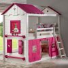 Sweetheart White and Pink Twin over Twin Bunk Bed with Tent