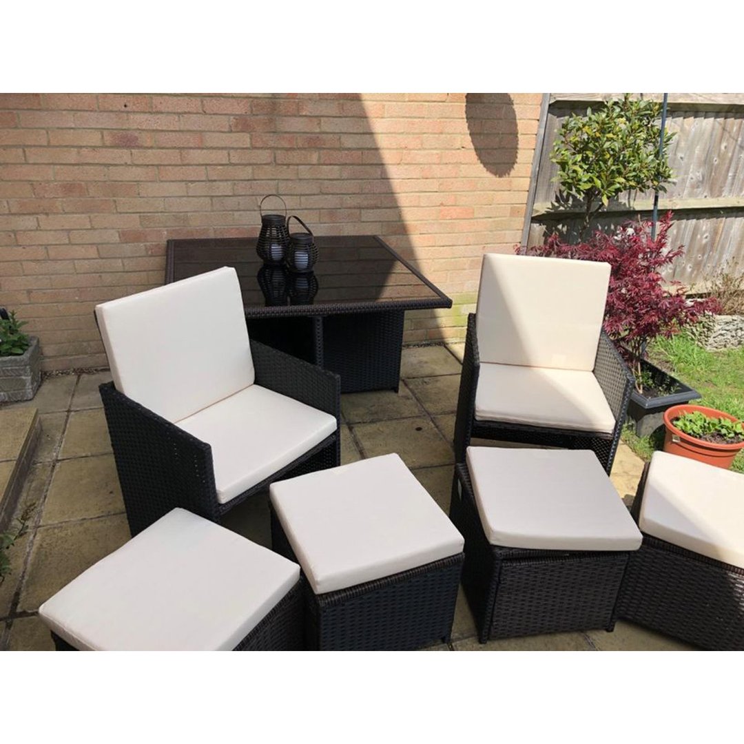 RayGar Deluxe 9 Piece 8 Seater Rattan Cube Dining Table Garden Furniture Patio Set (Grey/Grey)