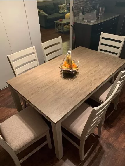 DINING ROOM TABLE SET WITH 6 UPHOLSTERED CHAIRS