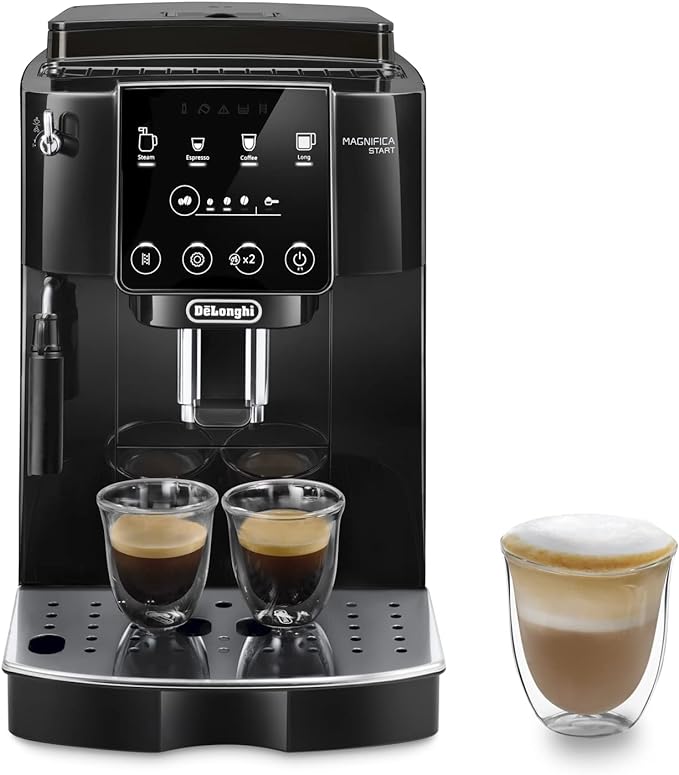 De'Longhi Magnifica Start ECAM222.20.B, Automatic Coffee Machine with Milk Nozzle, Bean to Cup Espresso Machine with 4 One-Touch Recipes, Soft-Touch Control Panel, 1450W, Black