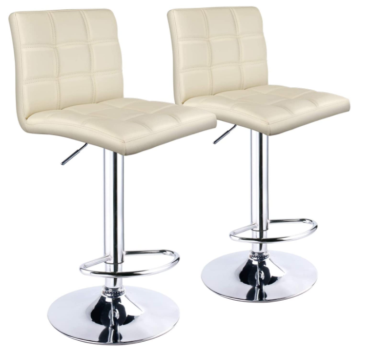 Modern Square PU Leather Adjustable Bar Stools with Back,Set of 2,Counter Height Swivel Stool by Leopard (Black)
