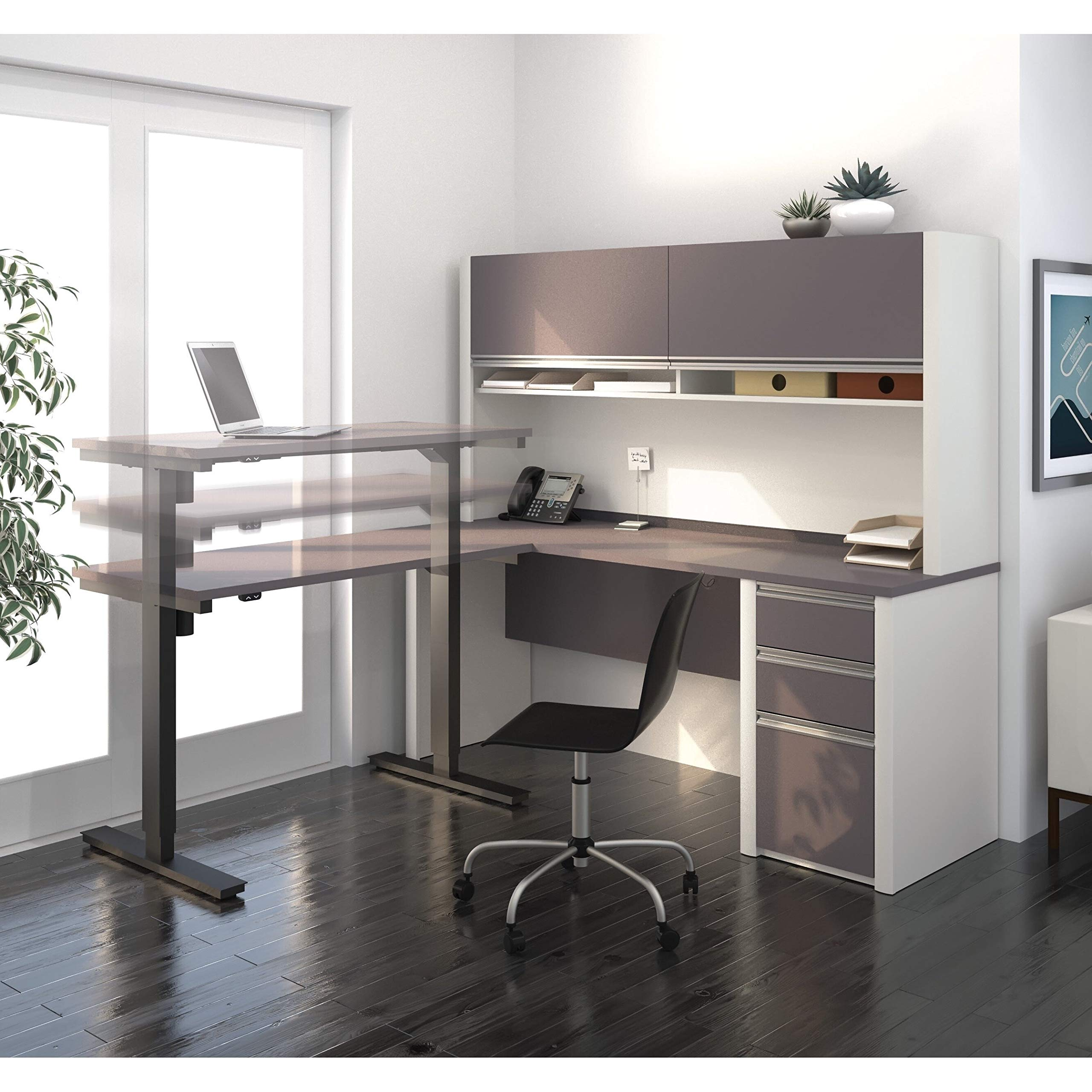 【Furniture】Bestar Connexion L-Shaped Standing Desk with Pedestal and Hutch, 72W