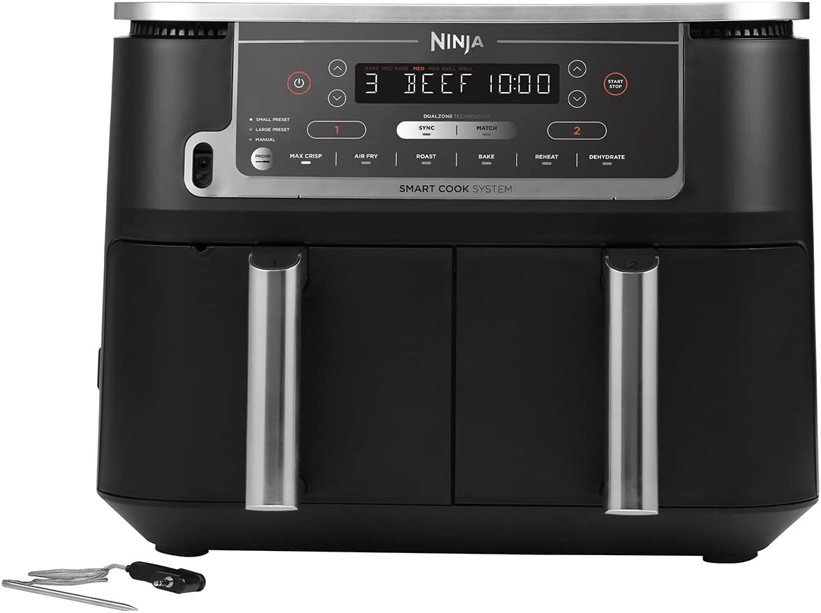 Ninja Foodi MAX Dual Zone Air Fryer [AF451UK] Smart Cook System, 9.5L, 2 Drawers, 6 Functions, ‎Black/Silver