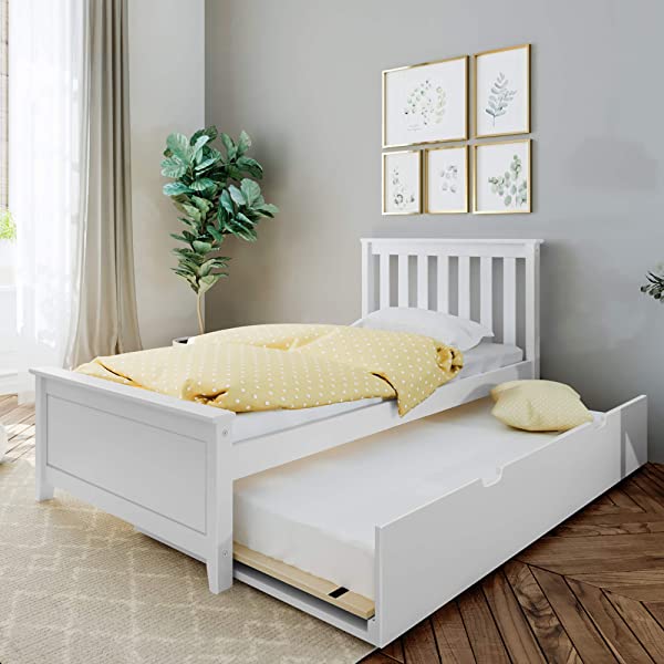 Max & Lily Twin Bed with Trundle, White White Bed with Trundle