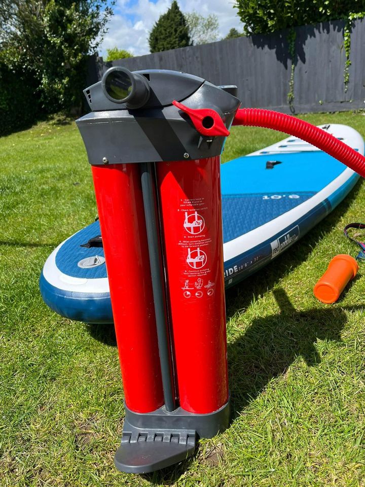 Red Paddle Co 10’6 Ride Inflatable Stand Up Paddle Board Package, Blue