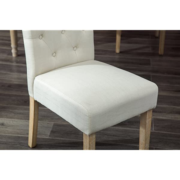 Roundhill Furniture Habitanian 6-Piece White Wash Dining Set with Tufted Chairs and Bench, Beige
