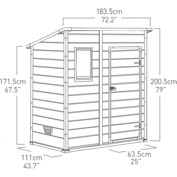 Keter Manor Outdoor Pent Single Door Garden Storage Shed 6 x 4ft Beige Brown Wood Effect Fade Free All Weather Resistant Safe And Secure Zero Maintenance 15 year Warranty
