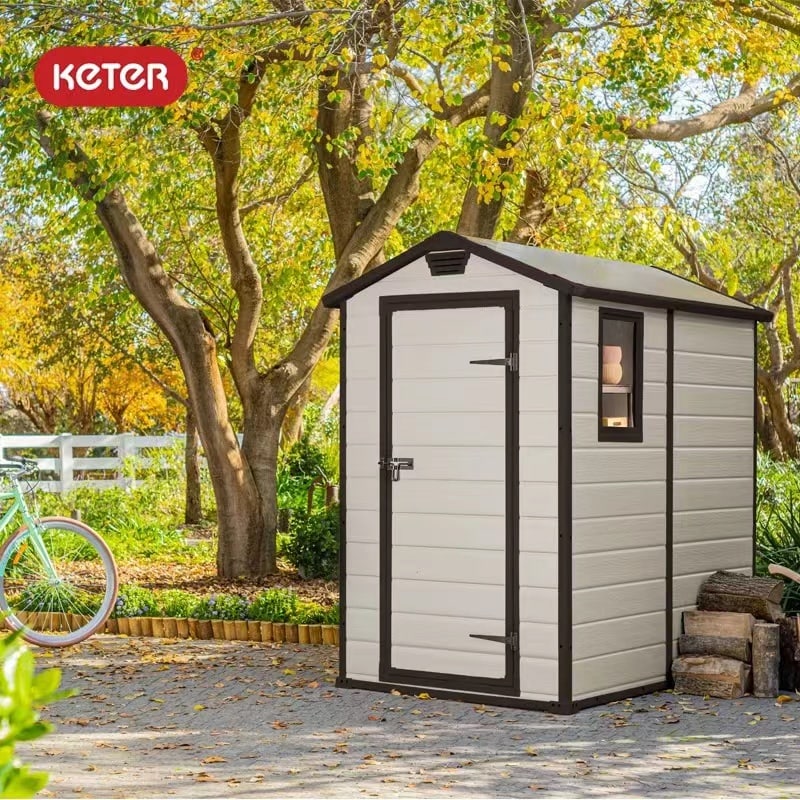 Keter Manor Outdoor Plastic Garden Storage Shed, Grey, 6 x 4 ft
