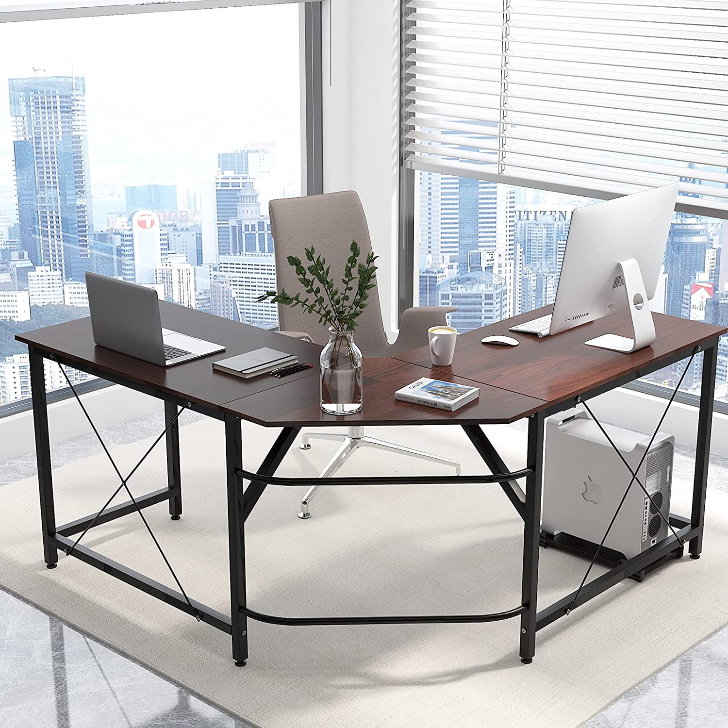Soges 59 x 59 inches (approximately 149.9 x 149.9 cm) large desk computer desk desk corner table oak CS-ZJ02-OK