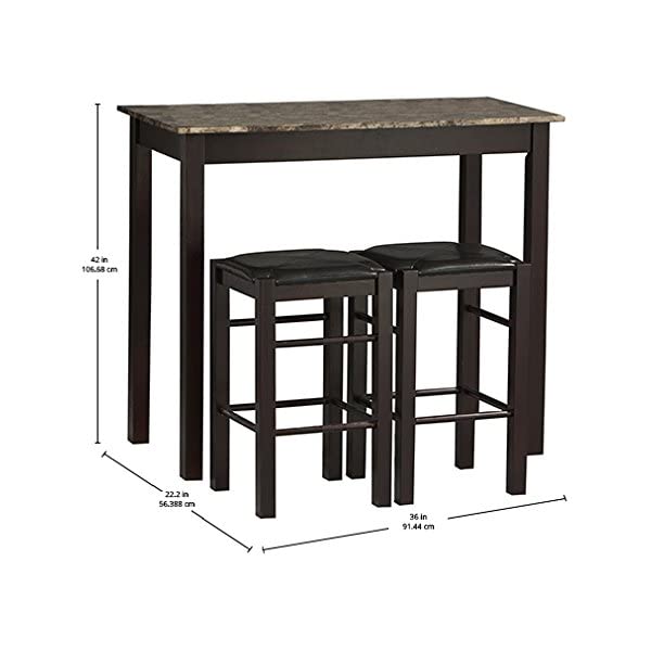Linon Black 3 Piece Faux Marble Tavern Set