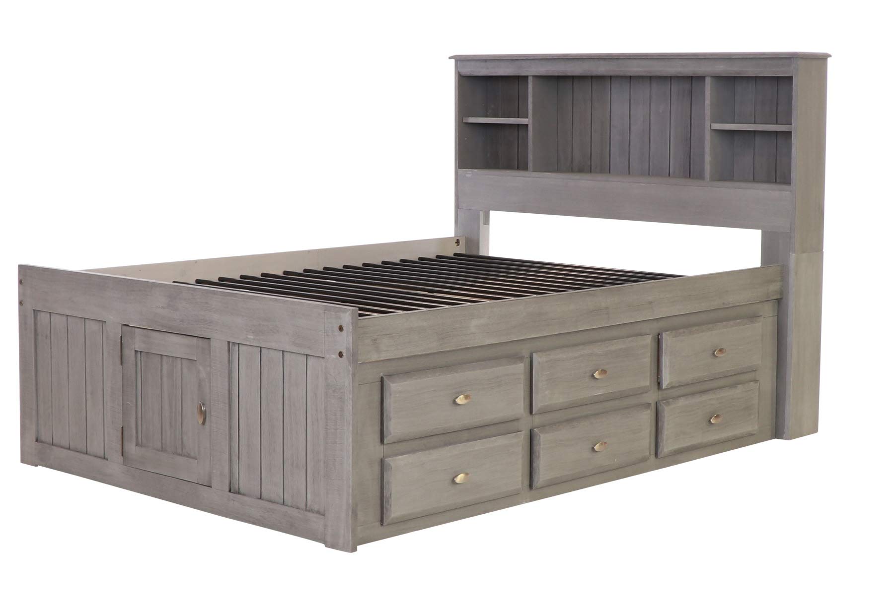【Furniture】Charcoal Full Bookcase Bed with 12 Drawers
