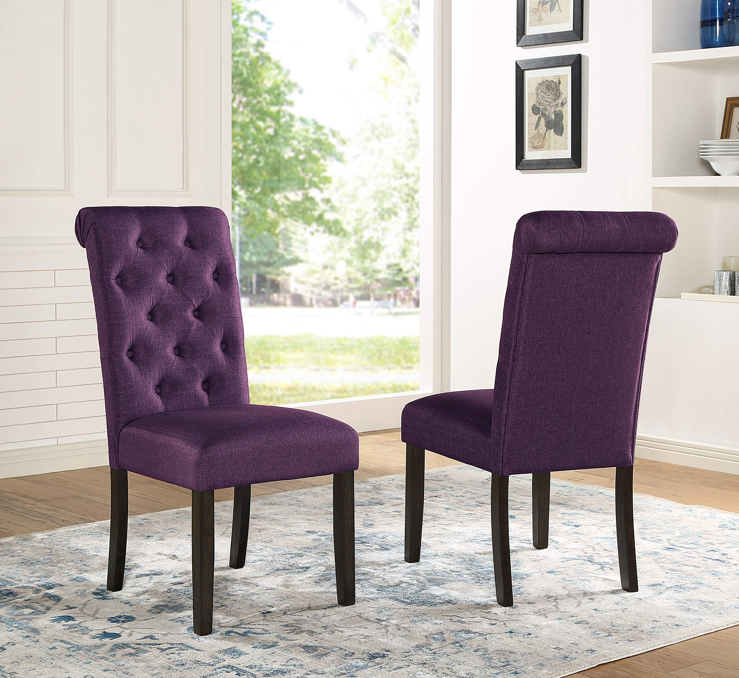 【Furniture】Aneta Urban Style Dark Washed Wood Dining Set: Table, 4 Chairs & Bench, Purple