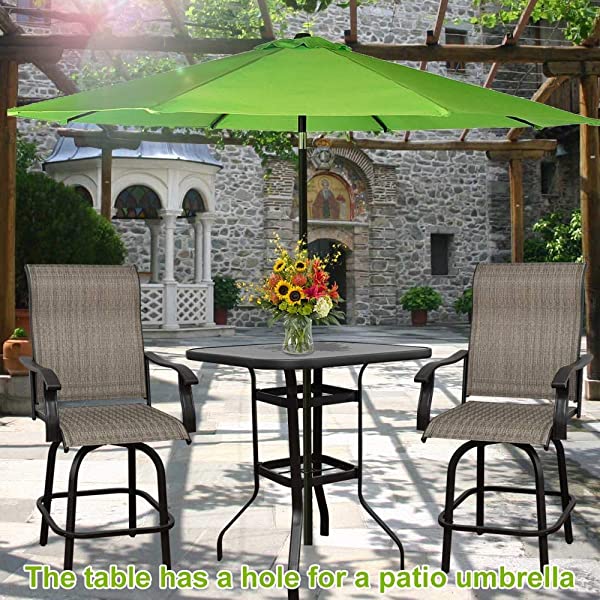 Will-Mall Patio Furniture Swivel Bar Chairs Set of 2, Outdoor High Bistro Stools, Textilene Fabric Bar Height Patio Chairs, for Lawn, Backyard and Garden (2 Bar Chairs)