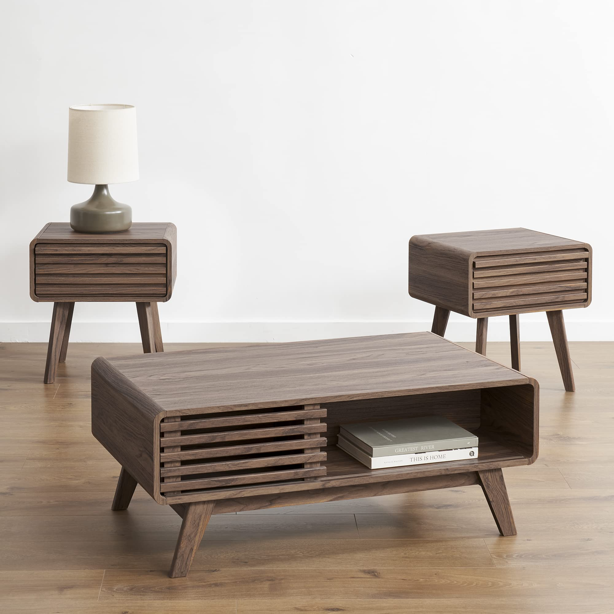 【Furniture】Ensley Mid Century Modern Coffee Table & Side Table Set (Coffee Table + 2 Side Table)