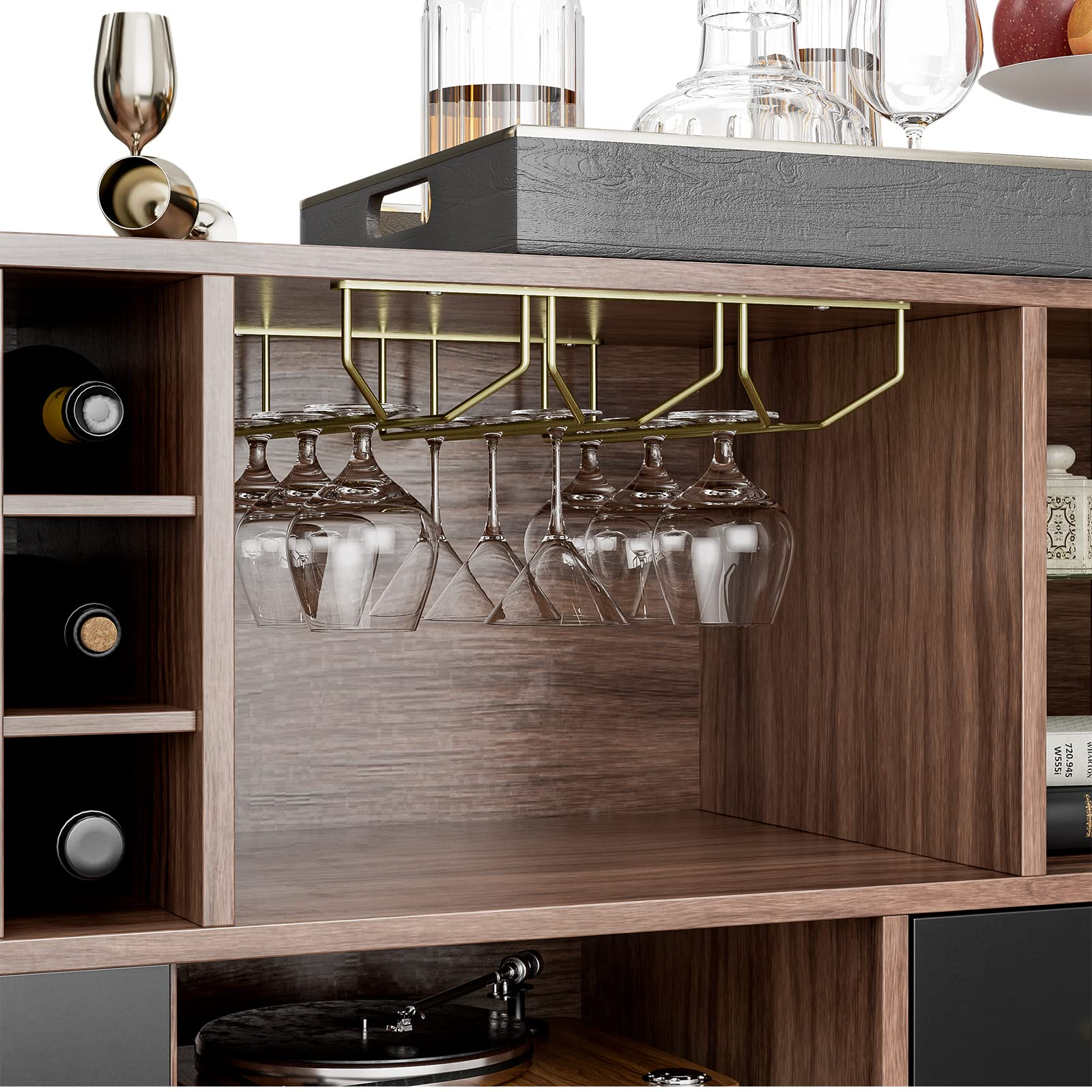 【Furniture】Accent Kitchen Buffet Sideboard with Storage, Wood Cabinet Server Cupboard with 12 Wine Bottle Rack