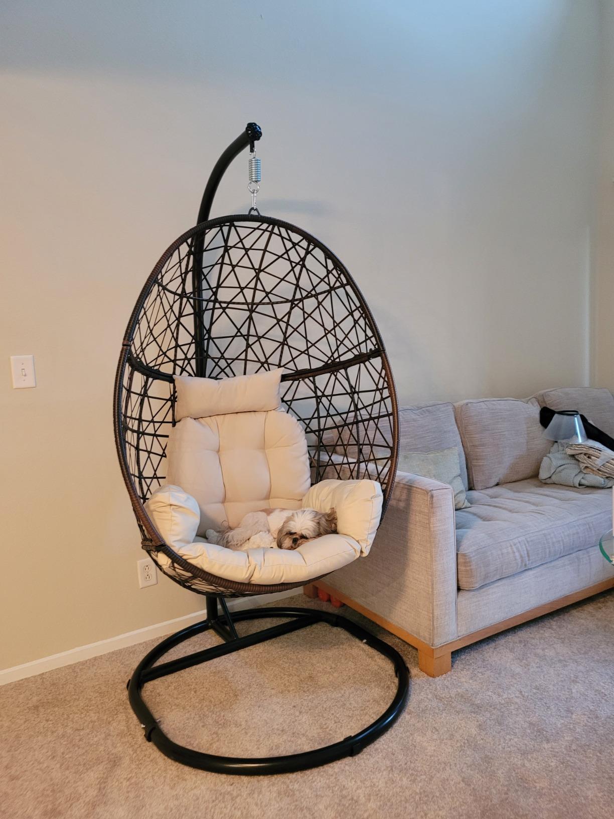 【Furniture】Double Egg Chair with Stand, Luxury Wicker Rattan Patio Basket Swing Egg Chair