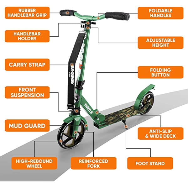 Hurtle Scooter – Scooter for Teenager – Kick Scooter – 2 Wheel Scooter with Adjustable T-Bar Handlebar – Folding Adult Kick Scooter with Alloy Anti-Slip Deck Pink