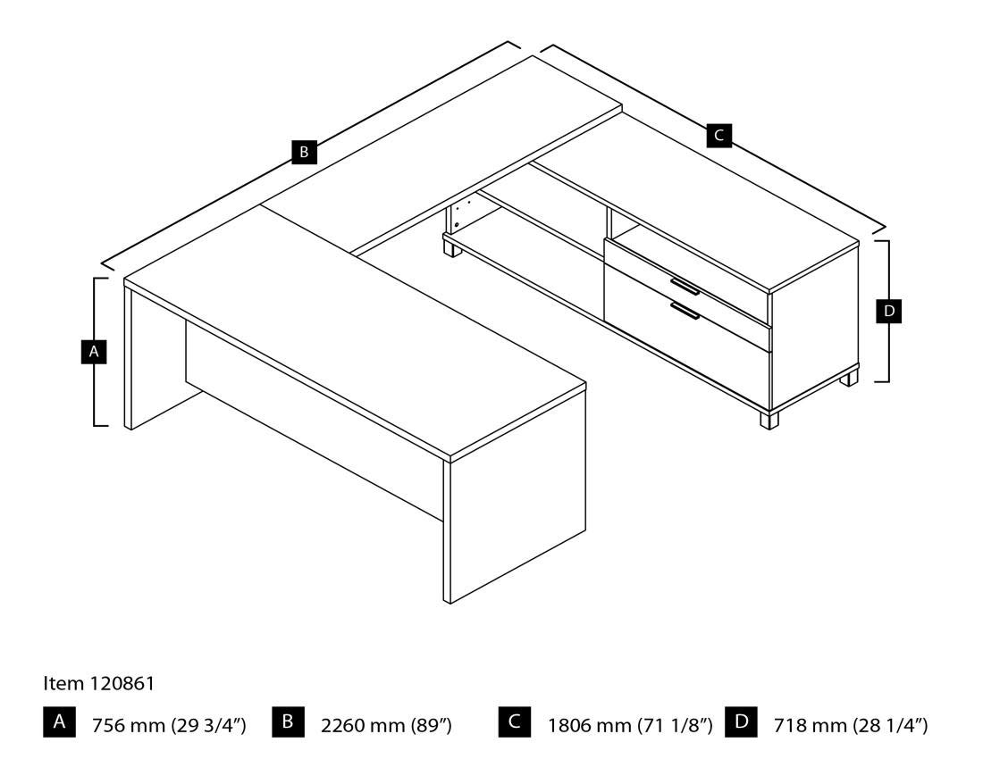 【Furniture】Bestar Pro-Linea U-Desk, Bark Grey
