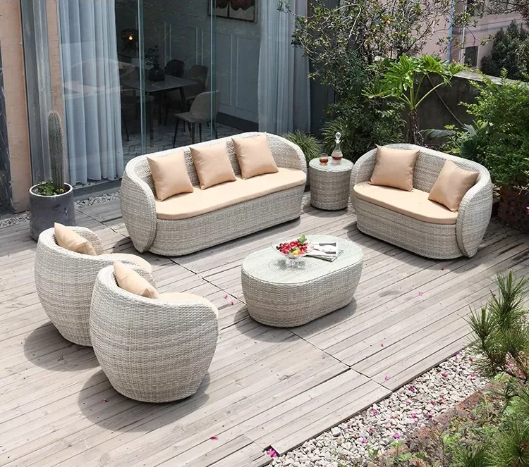 Terrace balcony single and double leisure living room combination outdoor rattan chair coffee table