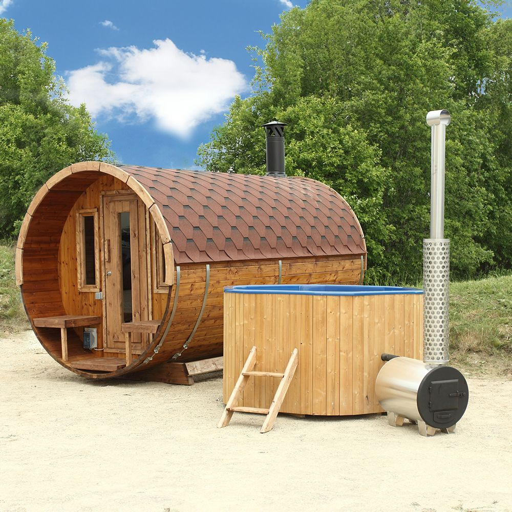 8 Person Barrel Sauna with Separate Dressing Room & Electric Heater