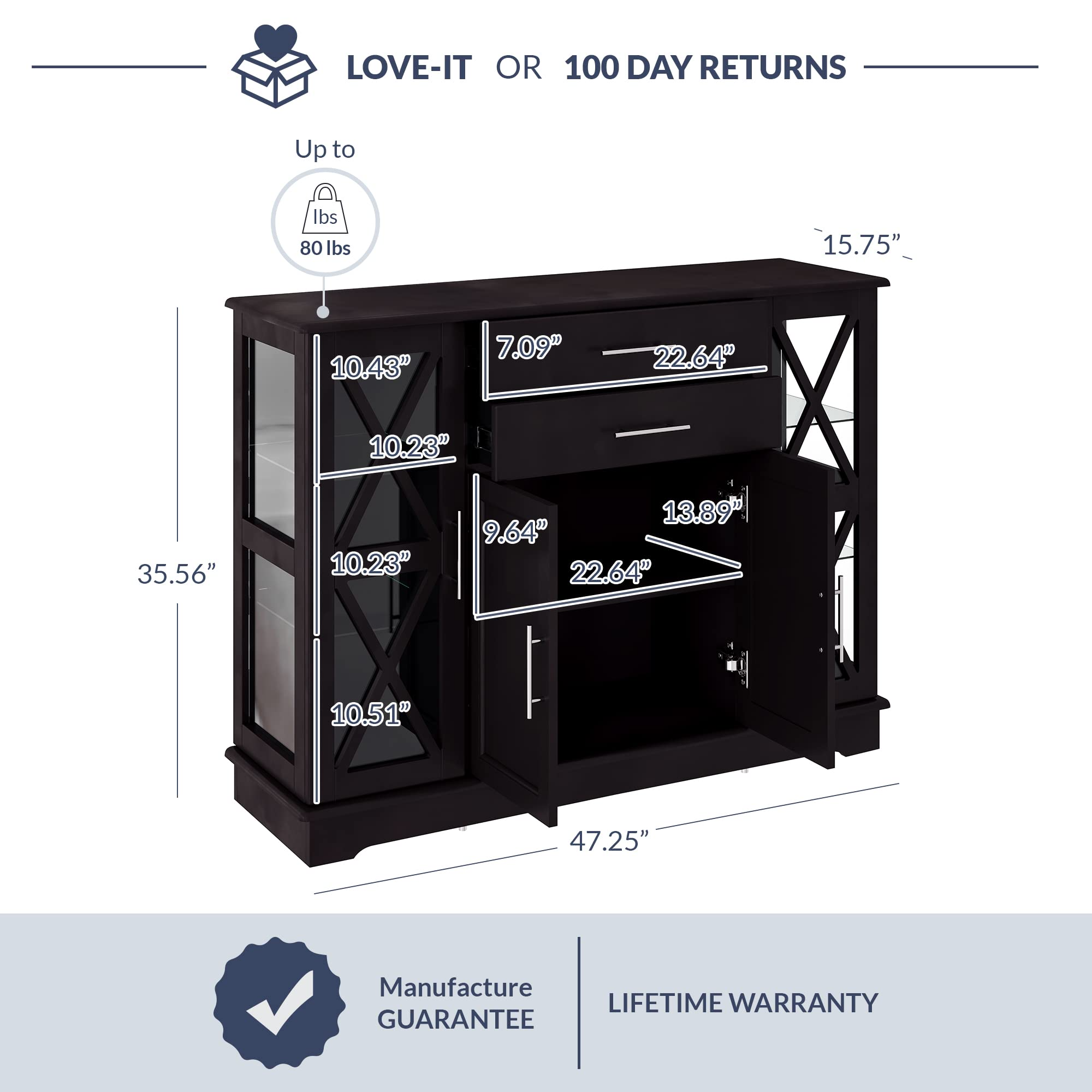【Furniture】Wood 47 Inch Sideboard Buffet Storage Cabinet Console Sofa Table, Kitchen Dining Room Home Decor