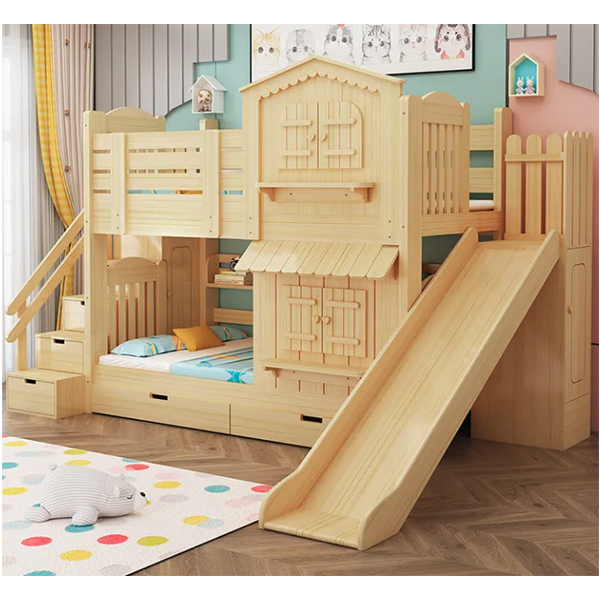 【Furniture】Children's Bunk Bed Mother-Child Bed Girl Bunk Bed with Wardrobe Slide