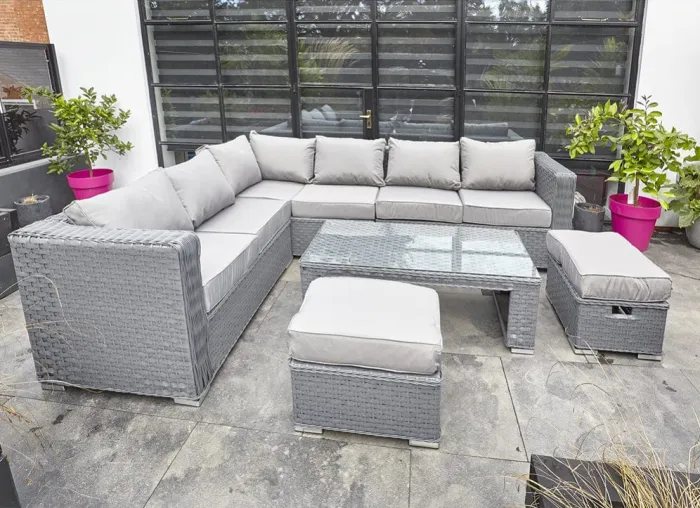 PAPAVER 8 SEATER RATTAN FURNITURE GARDEN SOFA SET IN GREY