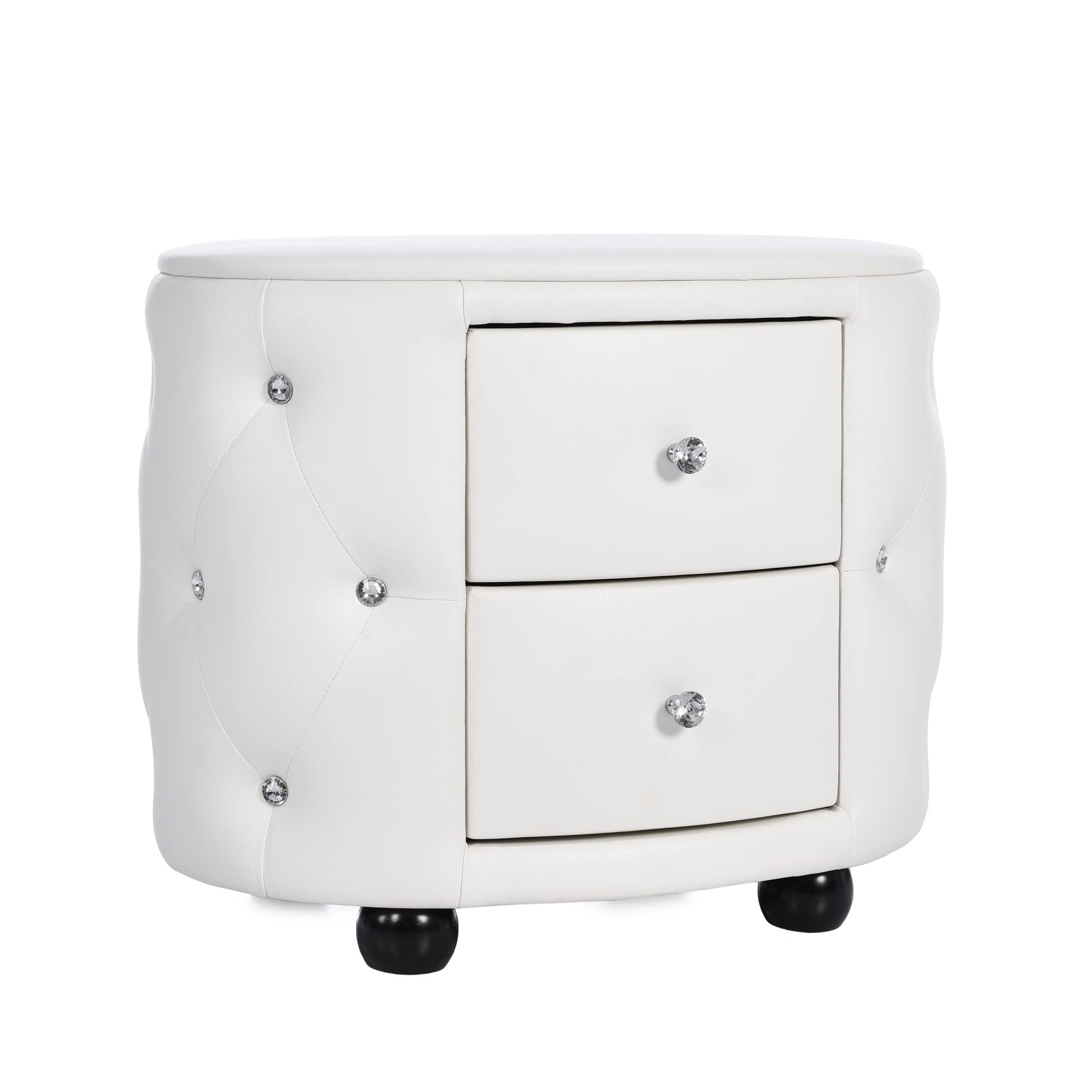 【Furniture】Modern Mid-Century Upholstered Night Stand with 2 Drawers for Bedroom Wood  Bedside End Table