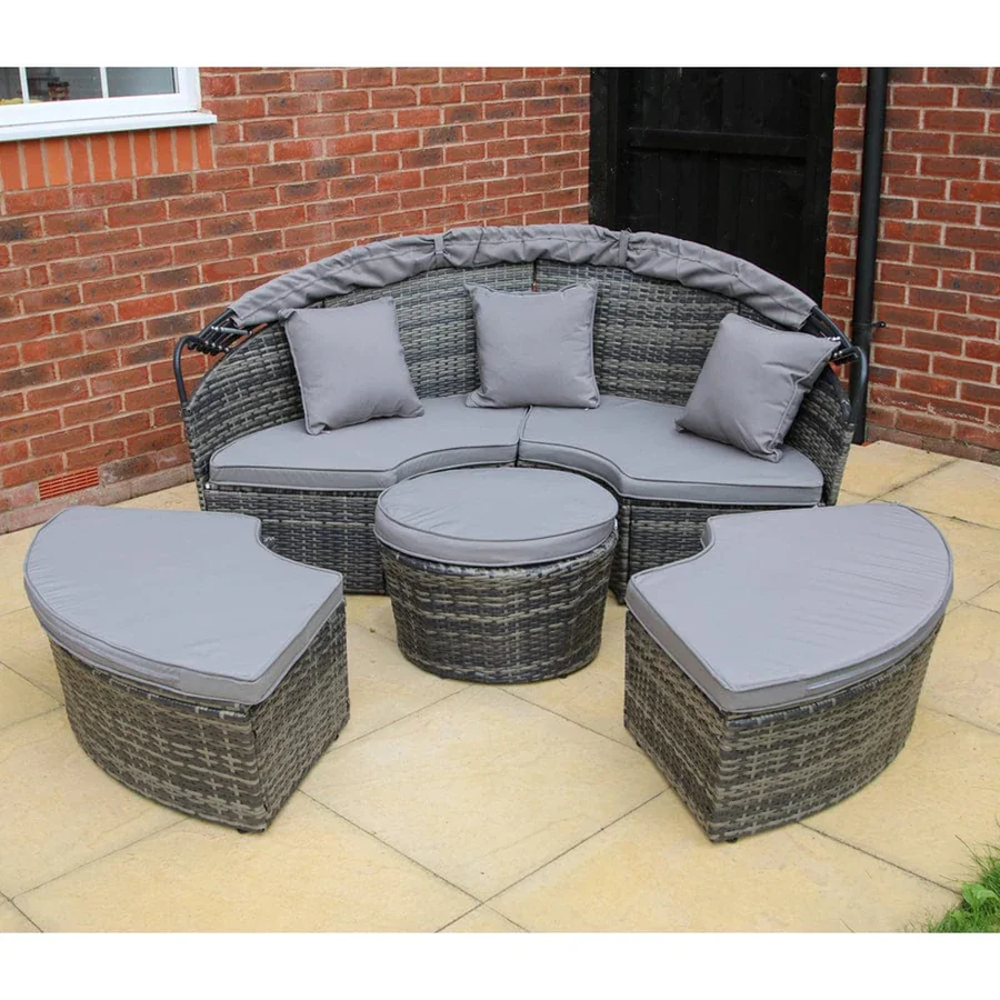 CAMROSE RATTAN GARDEN DAY BED IN GREY