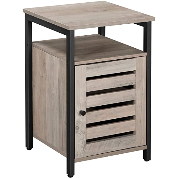 VASAGLE Nightstand, End Table with Open Shelf, Steel Frame, Bedroom, Industrial, Rustic Brown + Black