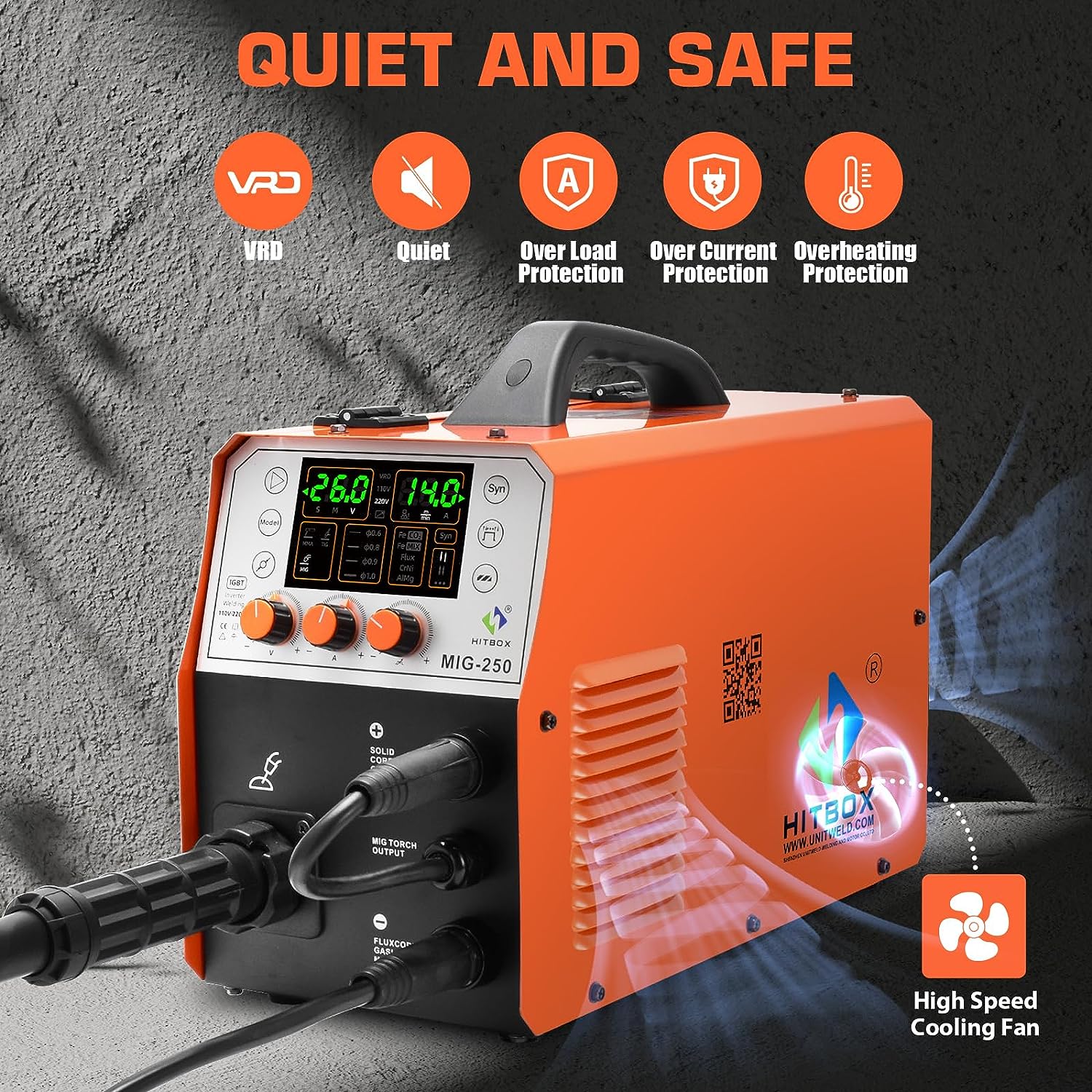 HITBOX 5 in 1 MIG Welder Gas 250A 240V LCD Digital MIG Welder Flux Solid Wire