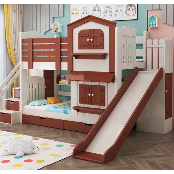 【Furniture】Children's Bunk Bed Mother-Child Bed Girl Bunk Bed with Wardrobe Slide