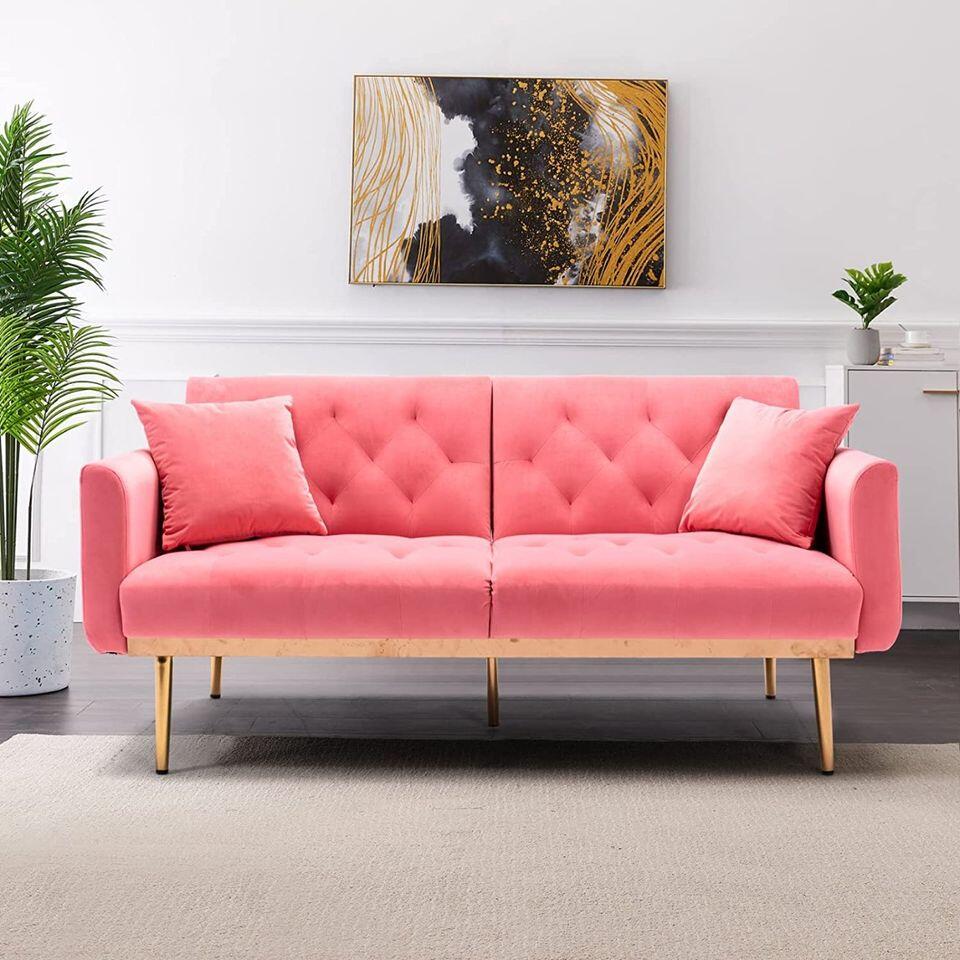 Velvet Futon Convertible Sofa Bed,Modern Tufted Sleeper Sofa Couch