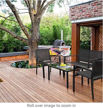 Devoko 4 Pieces Patio Furniture Set Outdoor Garden Patio Conversation Sets Poolside Lawn Chairs with Glass Coffee Table Porch Furniture (Grey)