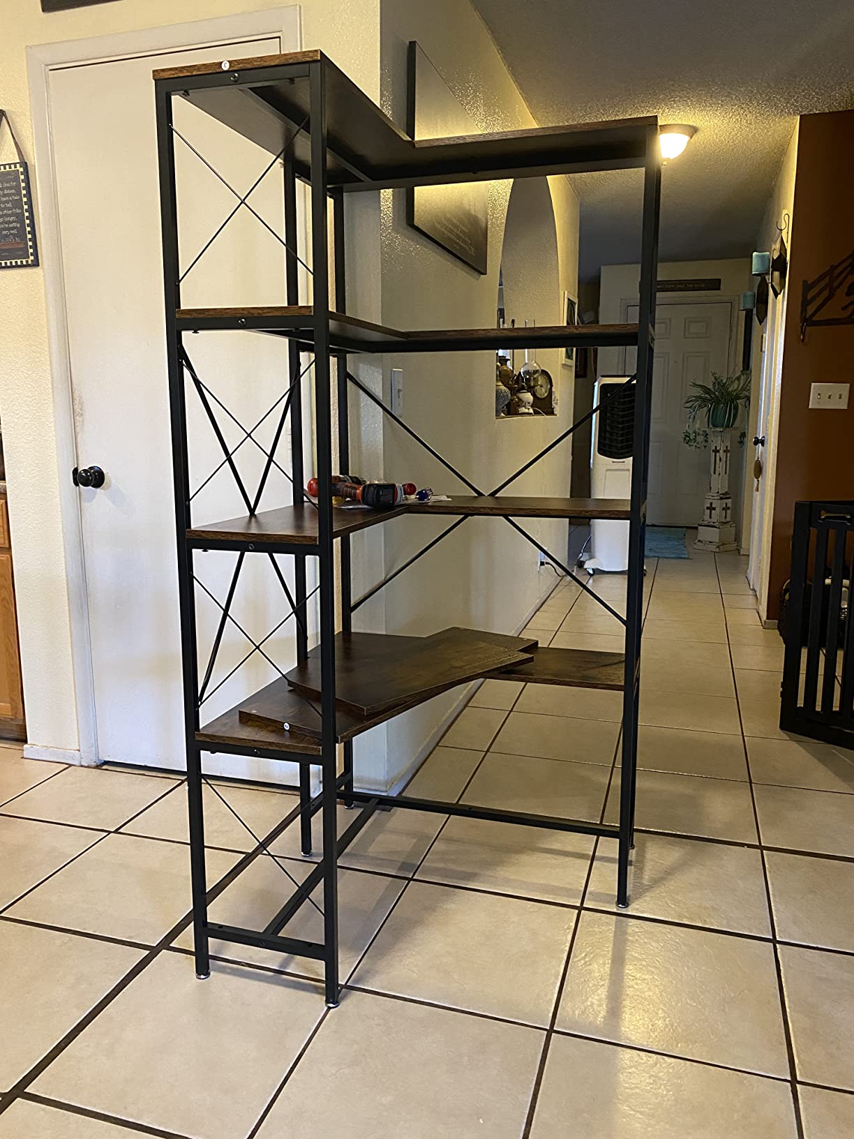 【Furniture】5-Shelf Corner Bookshelf, Large Modern Corner Bookcase, 5-Tier Tall Corner Shelf Storage Display Rack