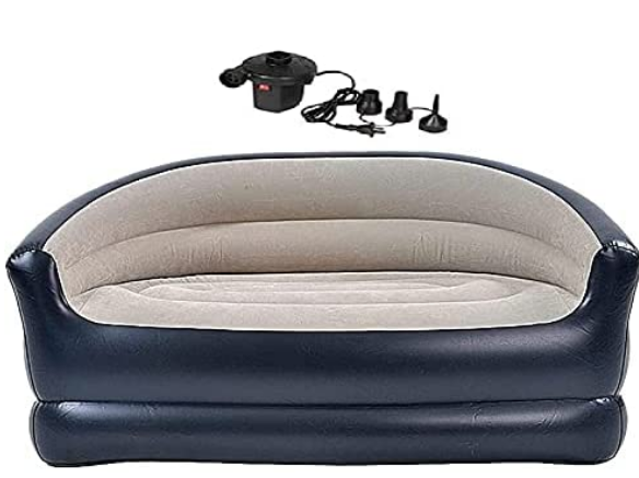 Folding Portable Inflatable Double Sofa, Lazy Flocking Two-Seater Lounge Chair with Electric Air Pump - Great for Pop Up Indoor Living Room and Outdoor Balcony, Backyard, Camping, Picnic, RV