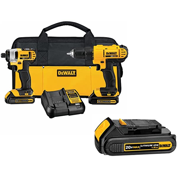 DEWALT 20V Max Cordless Drill Combo Kit, 2-Tool (DCK240C2),Yellow/Black Drill Driver/Impact Combo Kit 20V Combo Kit