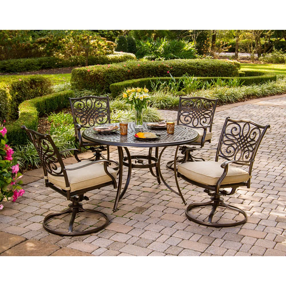 【Home&Garden】5-Piece Cast Aluminum Outdoor Patio Dining Set, 4 Swivel Rocker Chairs & 48 Round Table