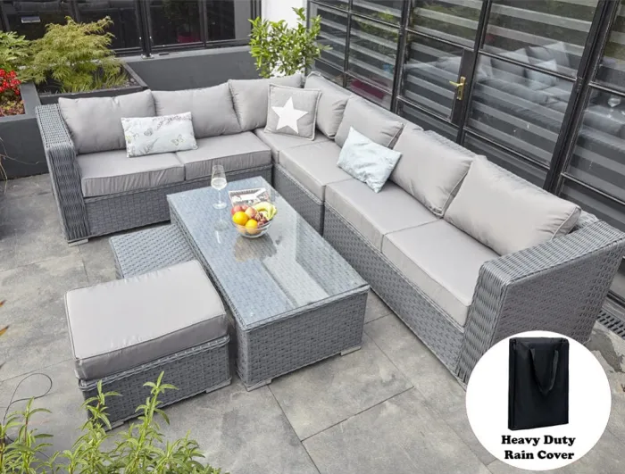 PAPAVER 8 SEATER RATTAN FURNITURE GARDEN SOFA SET IN GREY