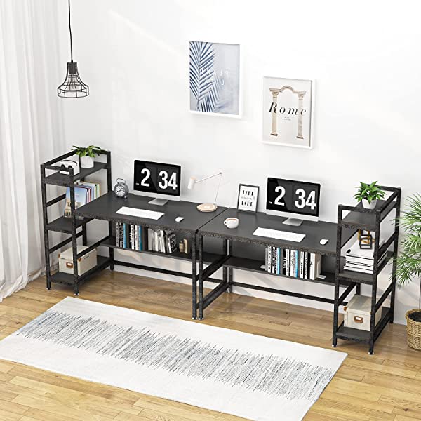 Computer Desk 55 inch with Storage Shelves Study Writing Table for Home Office,Modern Simple Style, Rustic Brown