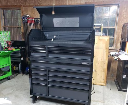 15-Drawer Tool Chest and Rolling Cabinet Combo with LED Light in Matte Black
